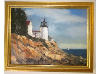 Doris Redlien Lighthouse Perched On A Cliff Framed Painting