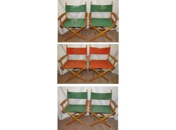 Director Chairs, Vintage Folding Wood/fabric Chairs - Set Of 6