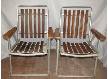 Folding  Chairs, Metal/wood - Set Of 2