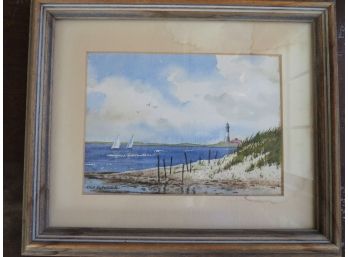 Alice Kettlehack Watercolor Beachscape, Lighthouse Framed Art