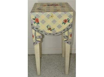 White Floral Square Side Table