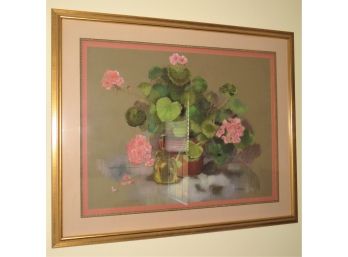 Doris Redlien Pink Floral Plant, Original Pastel Framed