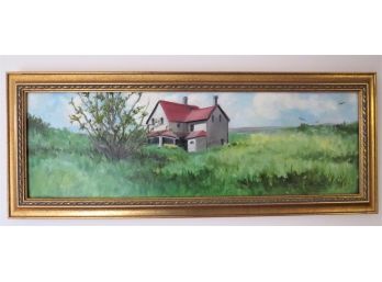 Doris Redlien Original Framed Painting Of A House In The Field