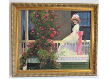 Doris Redlien Woman With Floral Hat Original Framed Painting