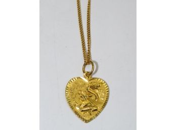 22K Yellow Gold Necklace With Heart Pendant, 6.9 Grams