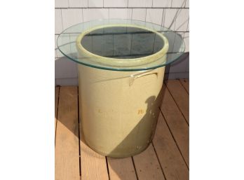 Large 30 Gallon Double Leaf Crock With Extra Round Glass Top  E.h. Merrill  Co. Stone