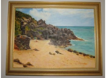 Doris Redlien Beach Scene Painting, Framed