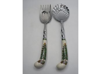 Spode Christmas Tree Clam Spoon & Serving Fork - Set Of 2 In Original Box