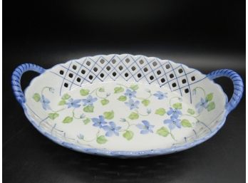 Andrea By Sadek Oval Handled Bowl With Blue Flowers