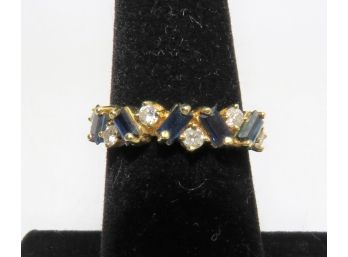 14K Yellow Gold Sapphire & Diamond Ring - Size 7 (3.5 Grams)