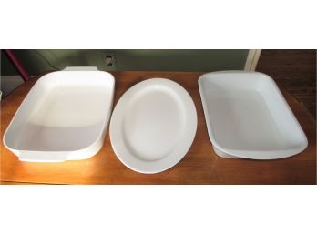 Cashmere Fine Bone China Platter, Corning Ware Dish & Pillivuyt Dish - Assorted Cookware/serving Set Of 3