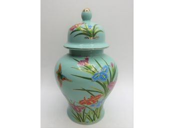 Ginger Jar With Iris Flowers & Lid