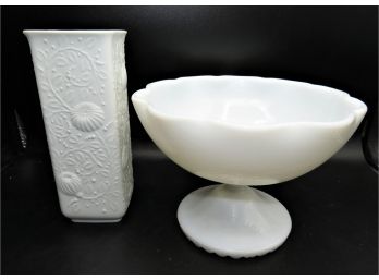 Kaiser Vase & Footed Milk Glass Dish - Assorted Set Of 2