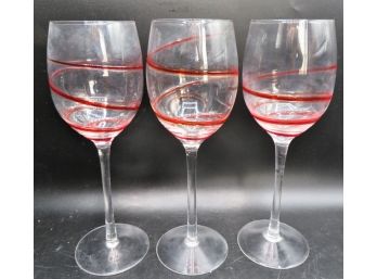 Red Swirl Glass Stemmed Wine Glasses - Set Of 3
