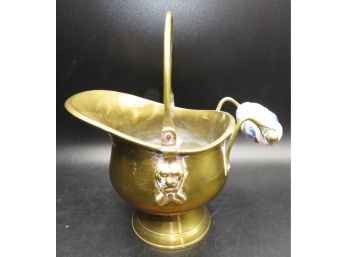 Copper & Brass Coal Scuttle Bucket Ceramic Handle