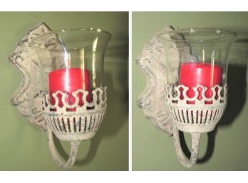Metal & Glass Candle Sconces  - Set Of 2