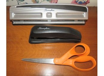 Office Supplies - Swingline Stapler, 3-hold Punch & Scissors - Set Of 3
