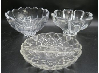 Glass Candy Dishes And Sectioned Dish - Assorted Set Of 3