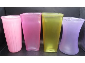 Frosted Colored Glass Vases - Assorted Set Of 4