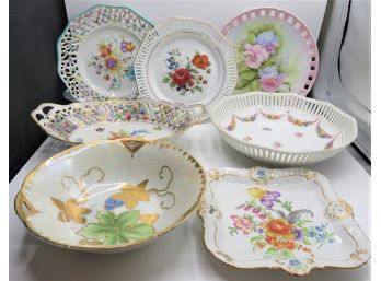 Bavaria And Assorted Floral Plates & Basket Weave Bowls - Set Of 7
