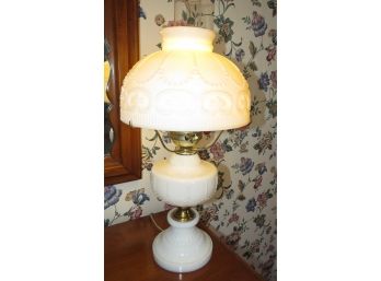 Milk Glass Hurricane-style Table Lamp