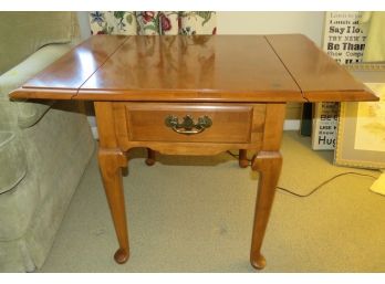 Ethan Allen Wood Side Table With Drop Leaves & One Drawer