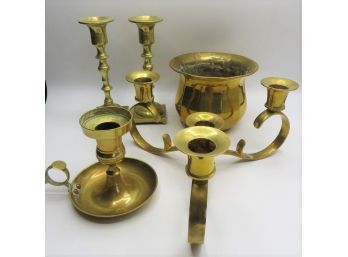 Brass Candlestick Holders &  Brass Bowl - Assorted Set Of 5