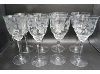 Etched Cornflower Wine Glasses - Set Of 8