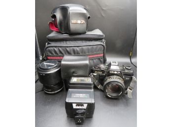Minolta X-700 Manual Film Camera & 50MM F/1.7 Lens, Minolta Auto 280PX Flash, Tamron Lens 70-210 & Carry Case