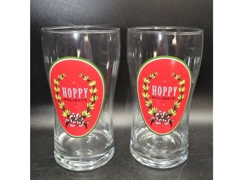 Crate & Barrel 'HOPPY HOLIDAYS' BAR PINT GLASSES  - Set Of 2