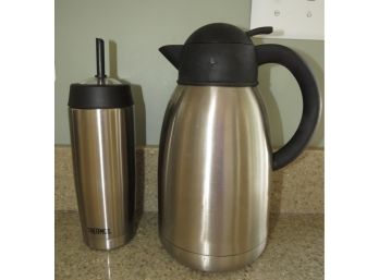Thermos Stainless Travel Cup With Straw & Insulated Stainless Pitcher - Set Of 2