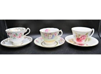 Royal Sutherland, Windsor & Colclough China Tea Cup & Saucers - Assorted Set Of 3