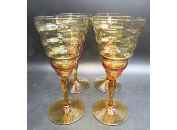 Amber Colored Stemmed Wine Glasses - Set Of 4