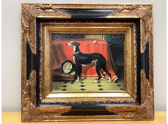 Portrait Signed  C. Sapen Greyhound Painting Custom Ornate Framed
