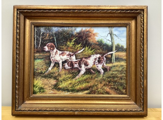 Pointers In The Field Portrait Painting Signed  A. Vianni Custom Framed