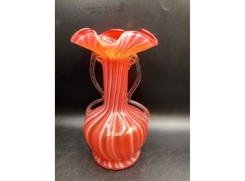 Hand-blown Orange Striped Art Glass Bud  Vase