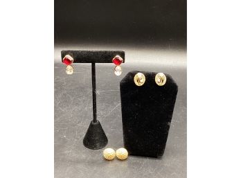 Costume Jewelry - Assorted Set Of 3 Gold-tone Earrings