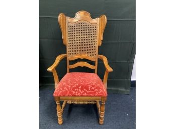 The Keller Mfg. Co. Red Fabric & Wood, Cane Back Arm Chair