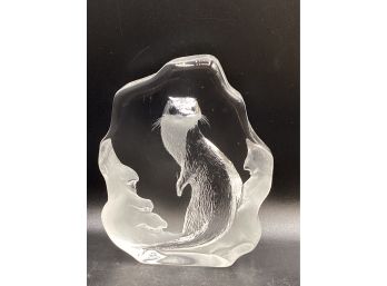 Mats Jonasson Signed Artic Mink Crystal Art Glass Sculpture