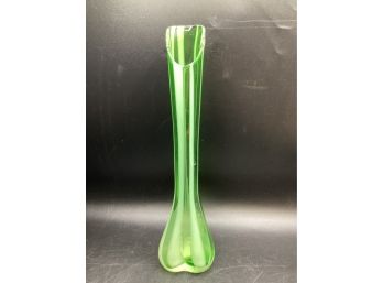 Green Striped Glass Bud Vase