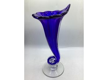 Sabina Glassworks Jack In The Pulpit Cobalt Blue Art Glass Vase