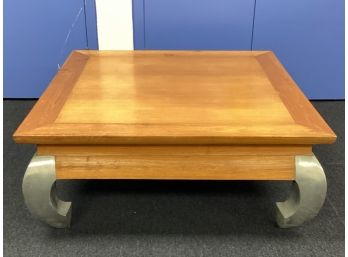 Asian Style Wood Square Coffee Table With Metal Legs