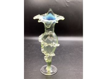Victorian Vaseline Uranium Opalescent Hand Blown Glass Vase