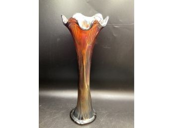 Carnival Amberlina Glass Vase Fluted Ruffled Top