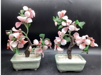 Glass Cherry Blossom Table Decor - Set Of 2