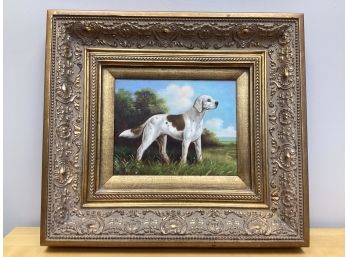 Antique Framed Portrait Hunting Hound Dog  Painting