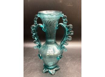 Hand Blown Glass Handled Art Vase