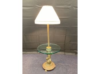 Brass Cherub Floor Lamp With Round Glass Table