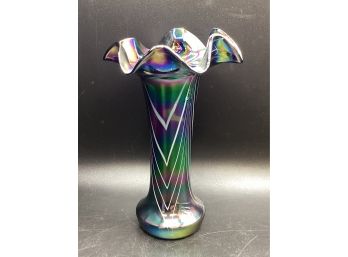 Fluted Carnival Glass Opalescence Ruffle Top Vase