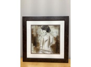 Sketched Woman With Newspaper  Print Framed Decor